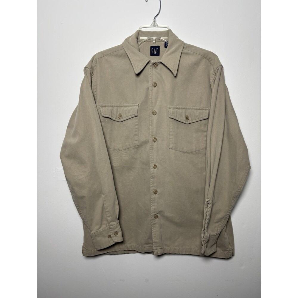 Gap Khaki Denim Button Up Long Sleeve Shirt Men’s S Rugged Heavy Workwear Fire